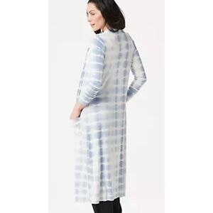 Lisa Rinna Collection Women 3X Open Front Duster Cardigan Blue White Tie Dye NWT